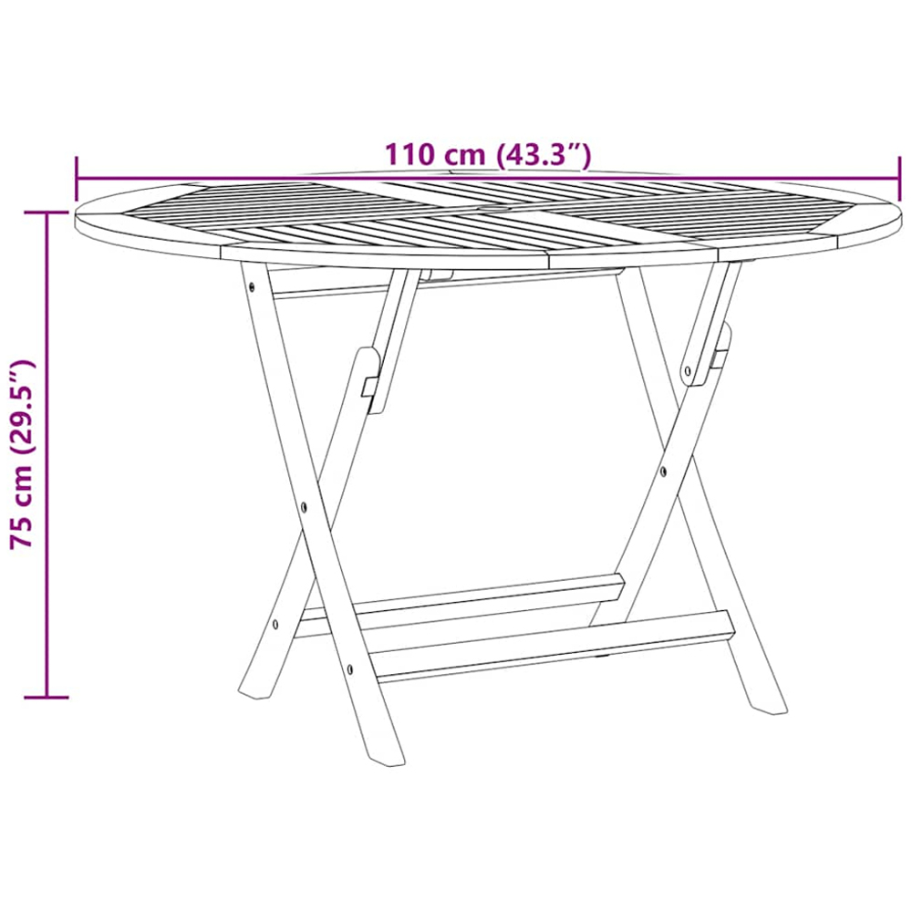 vidaXL Brown Solid Wood Teak Round Foldable Garden Table 110cm Image 8