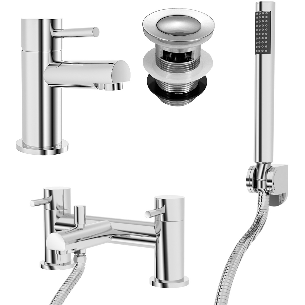 Nes Home Blossom Chrome Bath Shower Mixer and Basin Mono Tap with Waste Image 1