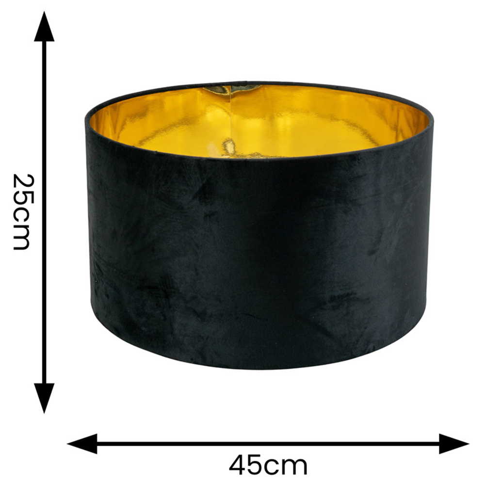 ValueLights Reni Black Velvet and Gold Inner Drum Ceiling Lamp Shade 45cm Image 4