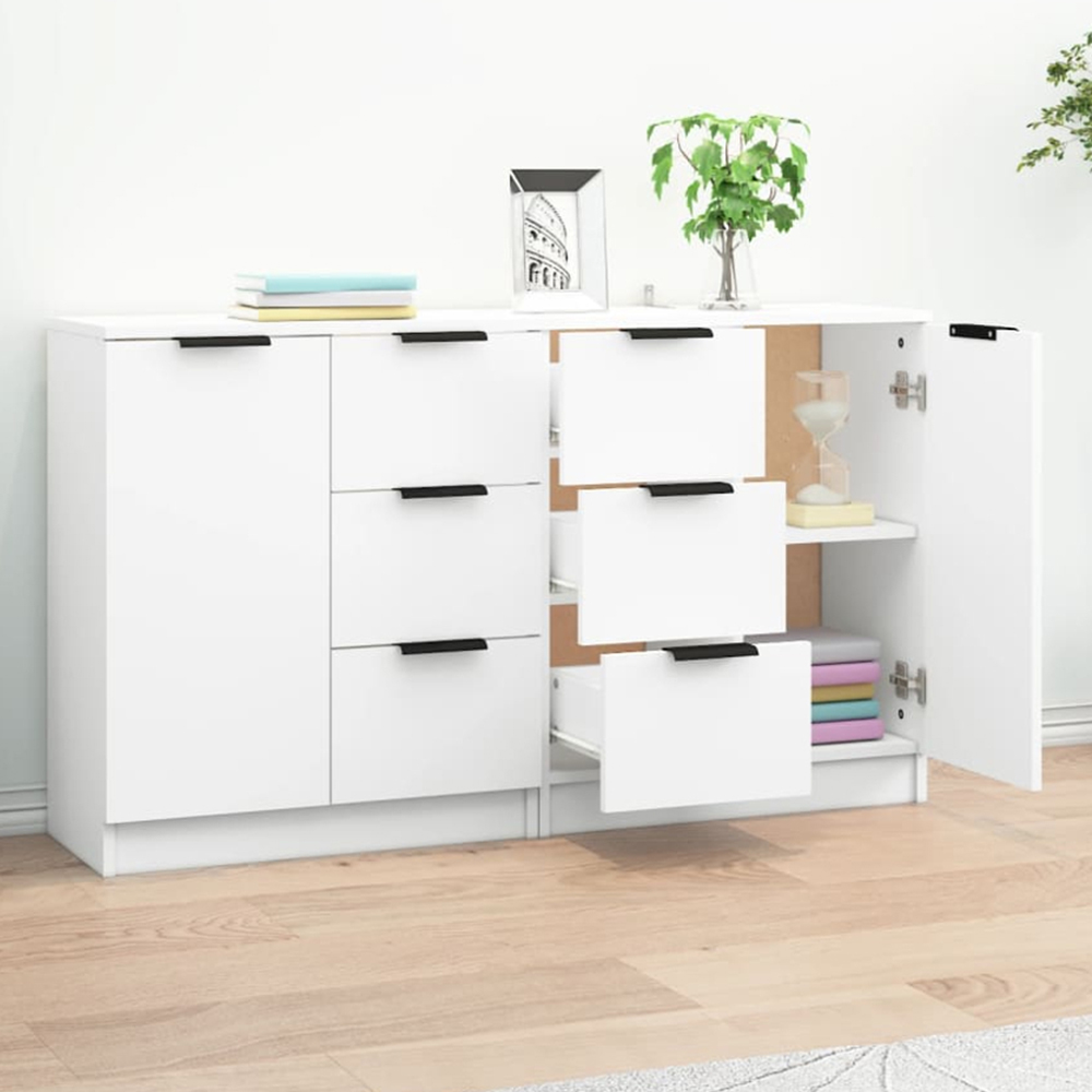 vidaXL Single Door 3 Drawer White Sideboard Set of 2 Image 1