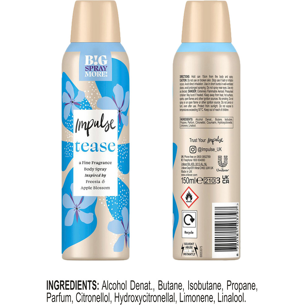 Impulse Tease Blend of Natural Scents Body Spray Deodorant 150ml 6 Pack Image 8