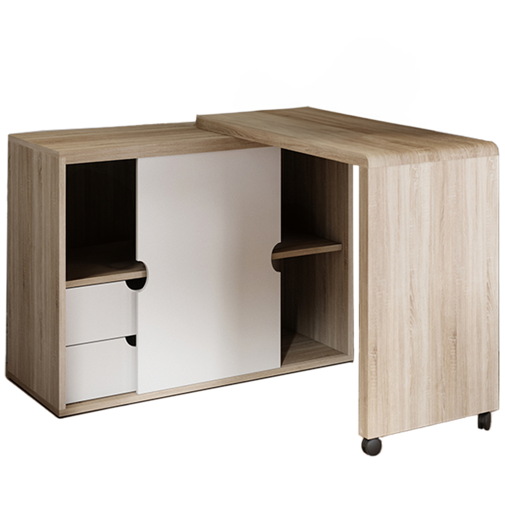 Teknik Office Pivot Cupboard Desk Sonoma Oak Effect and White Image 2