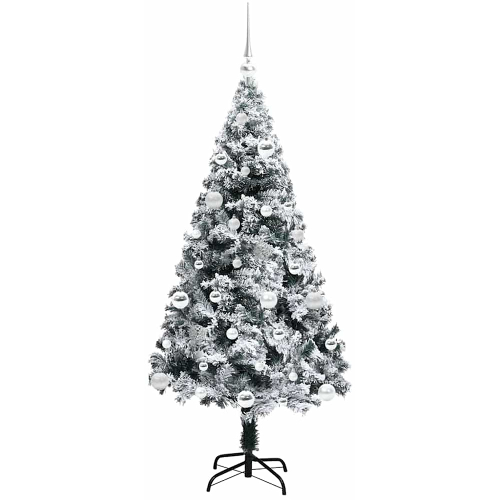 vidaXL Pre-Lit Silver Baubles White Artificial Christmas Tree 5ft Image 4