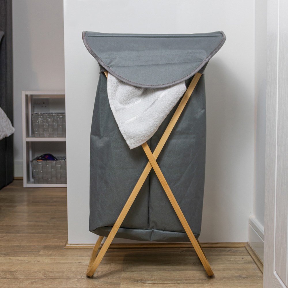 JVL Bambanio Grey Bamboo Foldable Laundry Hamper 100L Image 2
