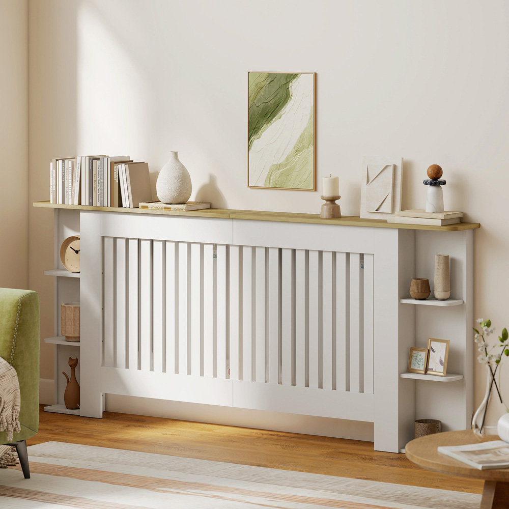 HOMCOM White Vertical Slatted Extra Large Heater Cover Image 4