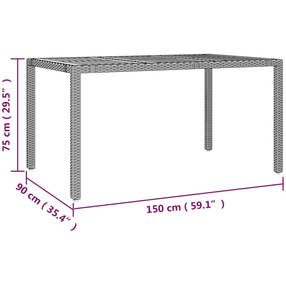vidaXL 6 Seater Black Polyrattan and Wooden Tabletop Garden Table Image 6