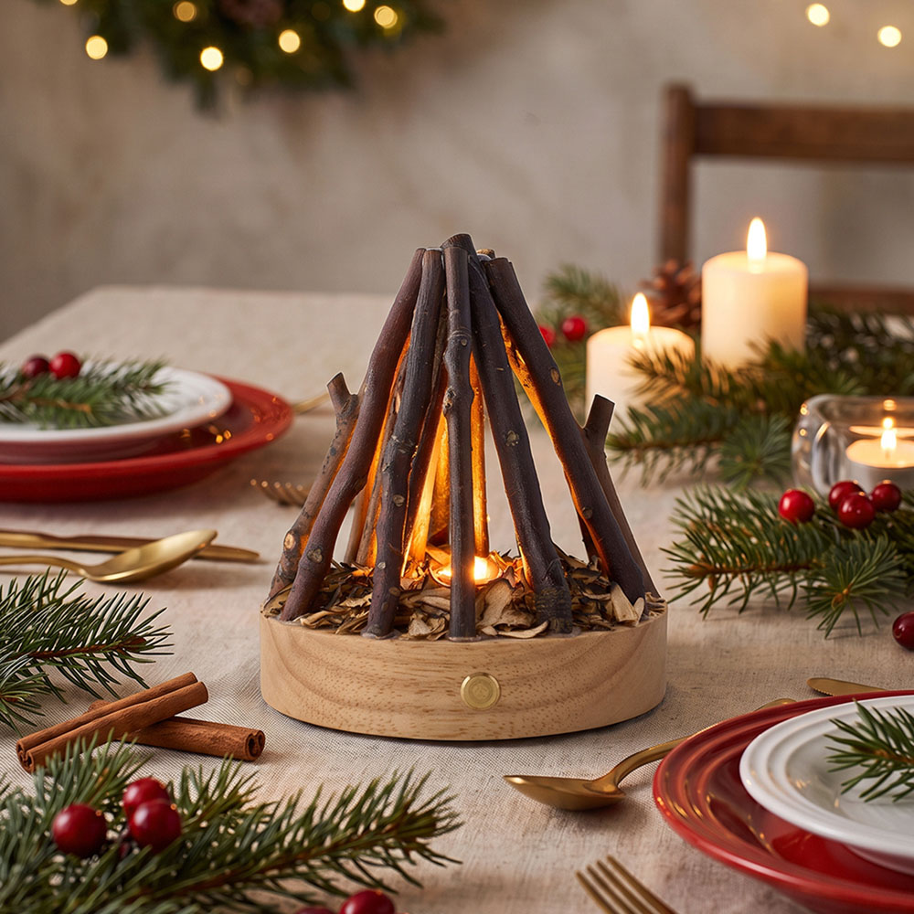 Living and Home Natural Wood LED Campfire Night Light Image 7