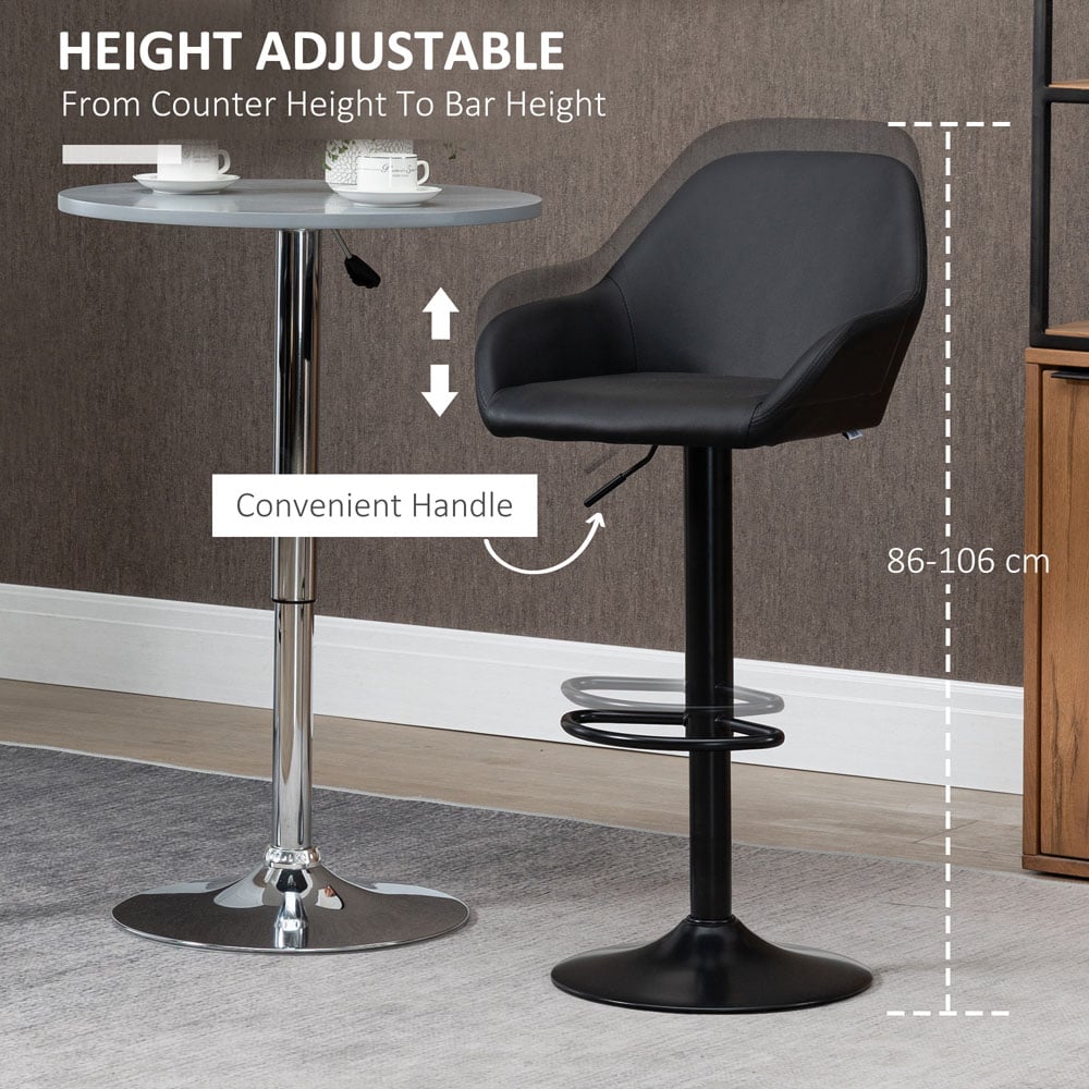 Portland Black Height Adjustable Swivel Bar Stool Set of 2 Image 5