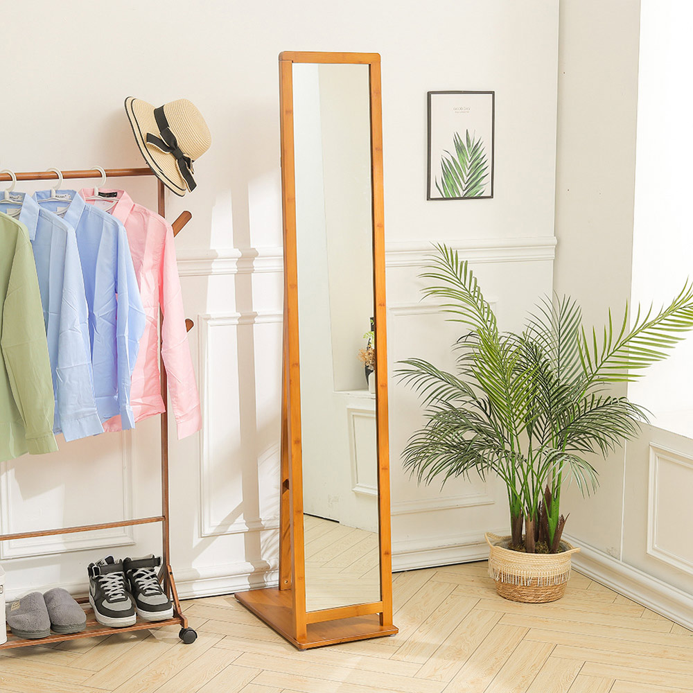 Living And Home Free Standing Full Length Mirror with Clothes Rack, Burlywood Image 6