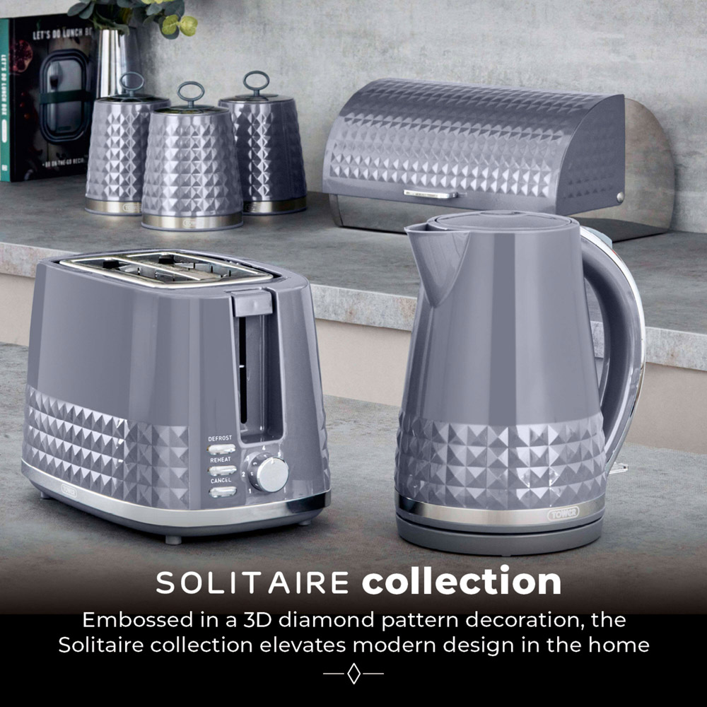 Tower Solitaire EEJB291 Grey 3 Canisters and Bread Bin Set Image 4