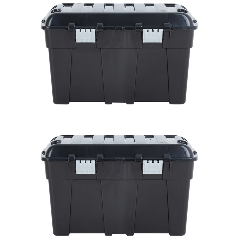Wham 48L Black and Silver Storage Trunk with Lid 2 Pack Image 1