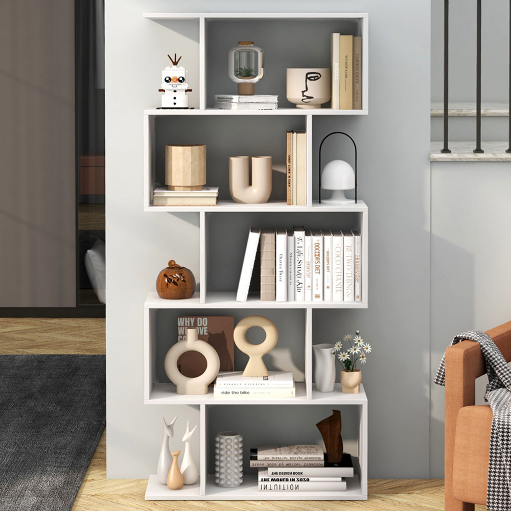 Costway 5 Shelf White S Shaped Bookcase Image 1