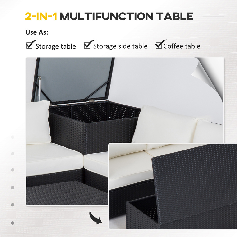 Outsunny 4 Seater Black Wicker Corner Sofa Set with Cushion Image 6