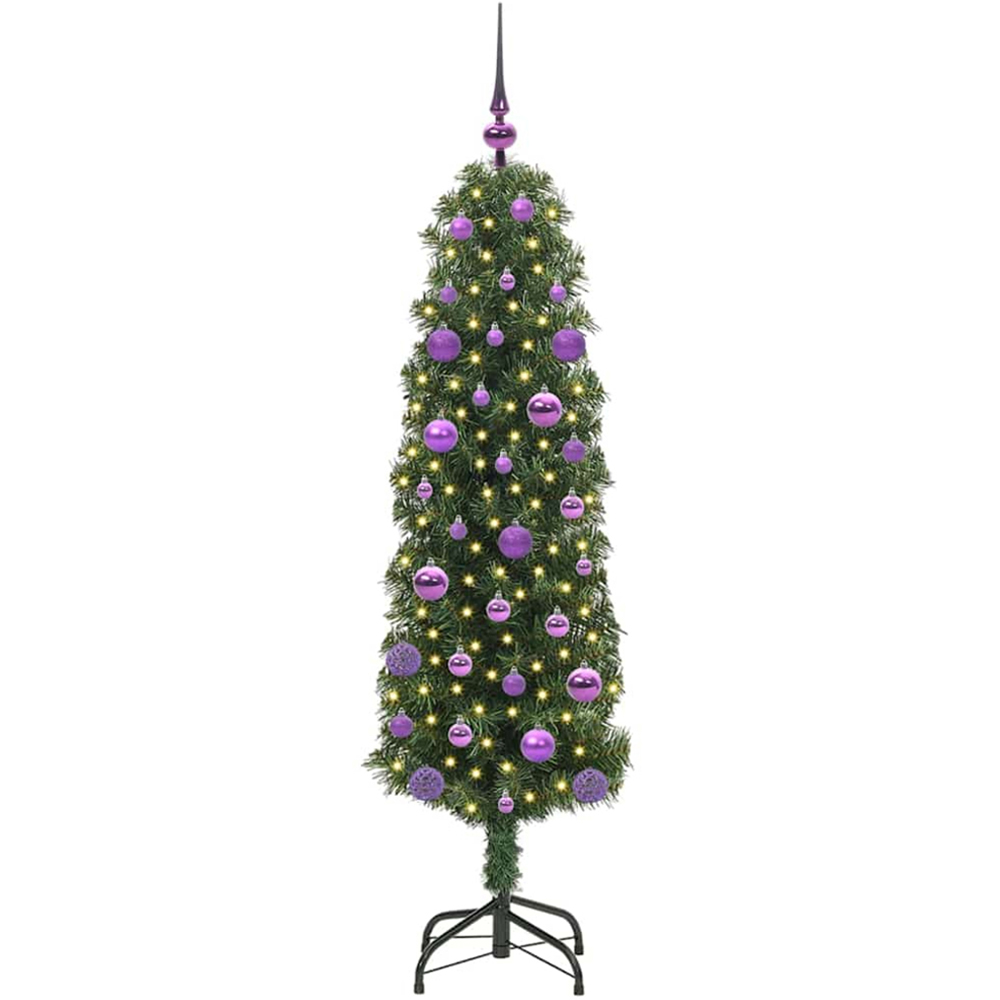 vidaXL Green Artificial Christmas Tree with Pinecones LEDs Lilac Decoration Ornaments 5ft Image 1