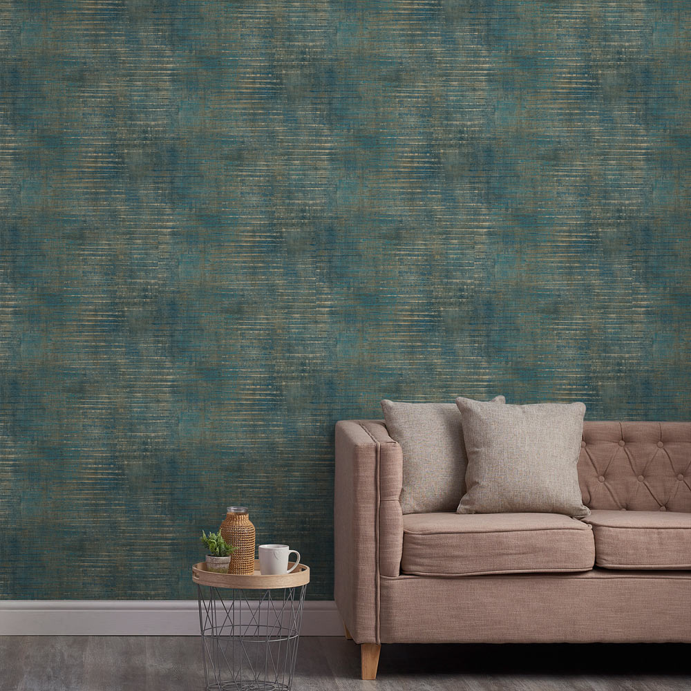 Grandeco Urban Stripe Distressed Metallic Teal Textured Wallpaper Image 3
