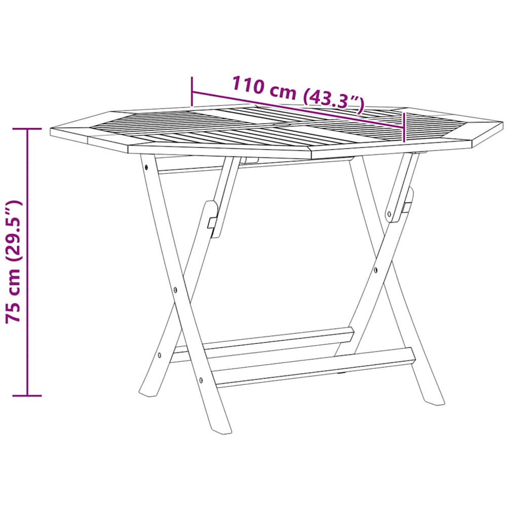 vidaXL Brown Solid Wood Teak Octagon Foldable Garden Table 110cm Image 8