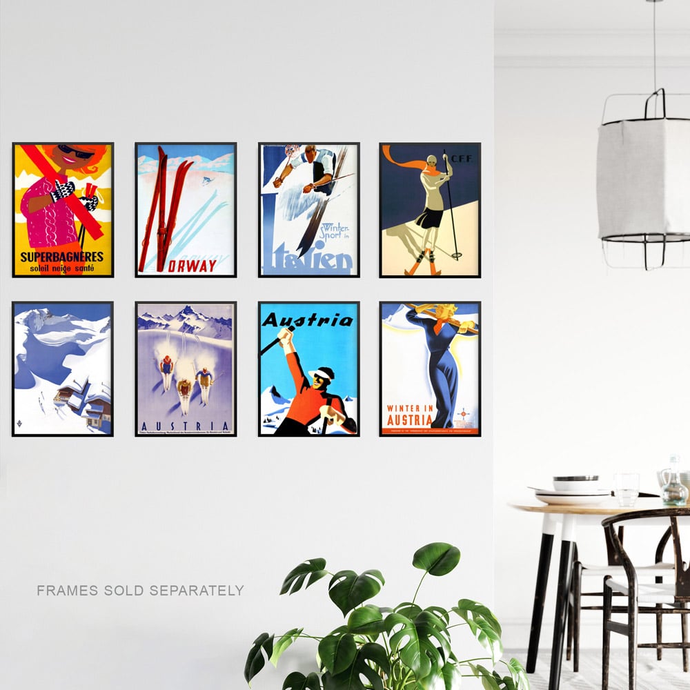 Artery8 Vintage Austria Italy France Norway Winter Sport Adverts Wall Art Print 30 x 41cm 8 Pack Image 3