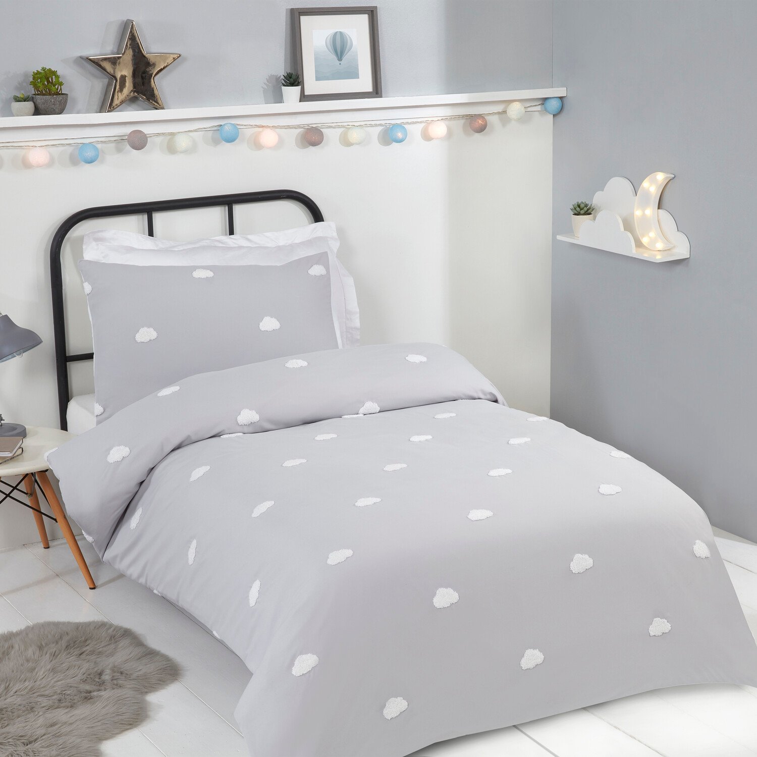 Tufted Clouds Duvet Cover and Pillowcase Set - Grey Image 1