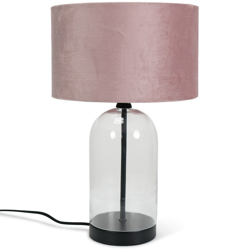 ValueLights Jessy Black and Blush Pink Velvet Shade Glass LED Table Lamp Image 1