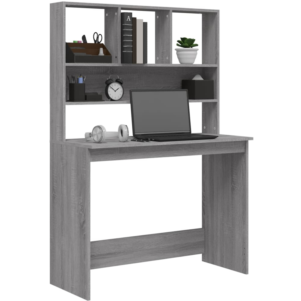 vidaXL 4 Shelf Computer Desk Grey Sonoma Image 3
