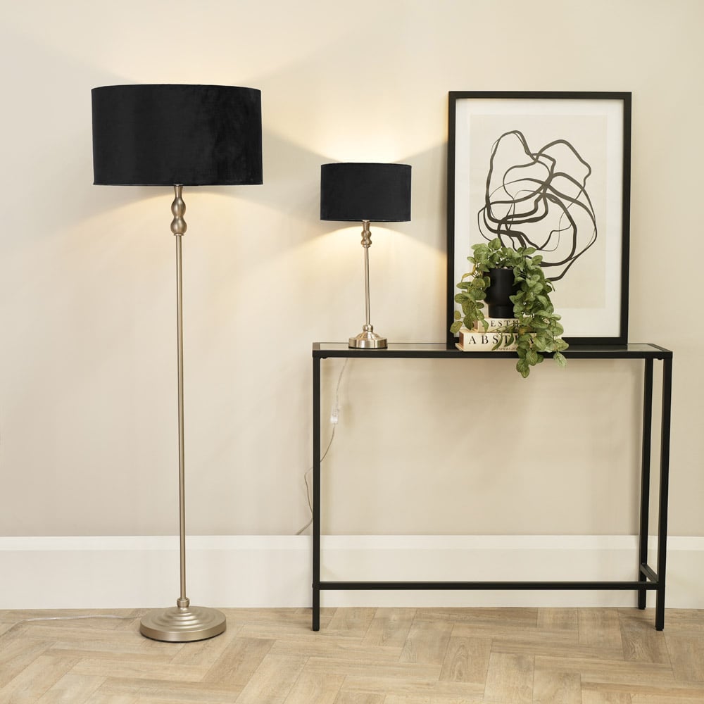 ValueLights Maggie Black Velvet and Brushed Chrome Drum Shade Candlestick LED Table Lamp Image 4