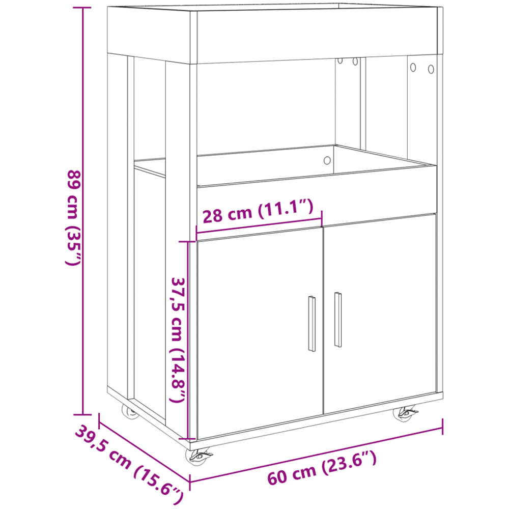 vidaXL 2 Door 2 Shelf White Rolling Bar Cart Image 9