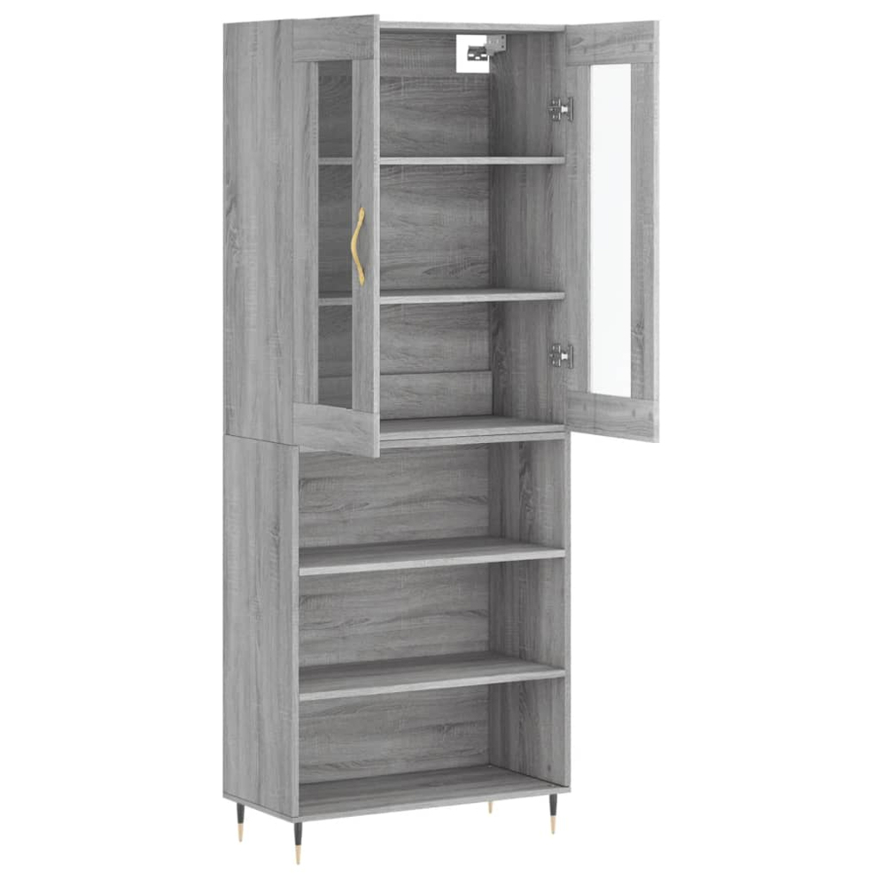 vidaXL 2 Glass Door 3 Shelf Grey Sonoma Highboard Image 3