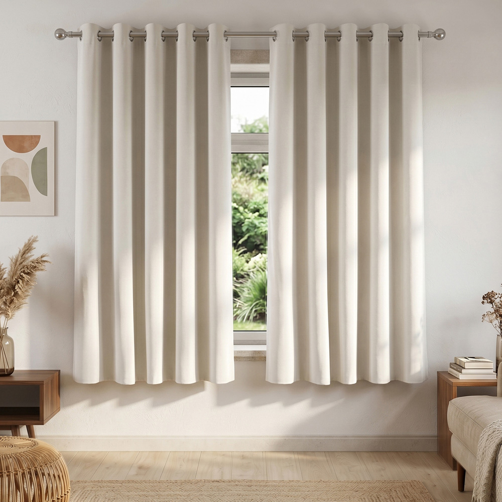 Living and Home Solid Beige White Blackout Chenille Curtains 168 x 183cm Image 8