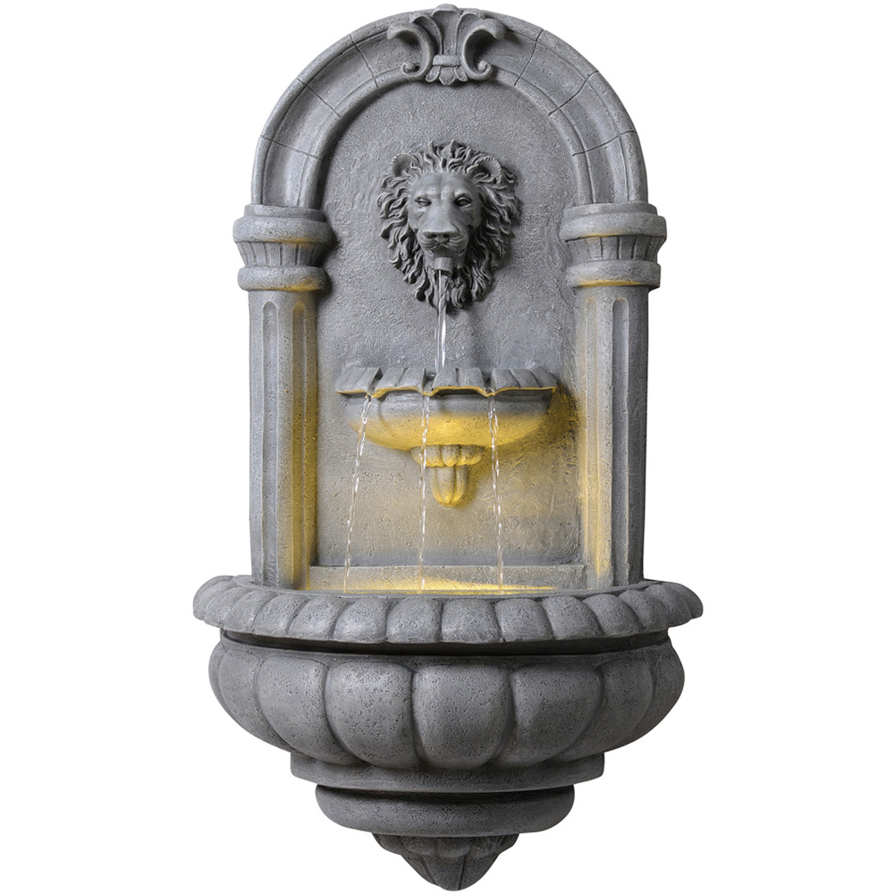 Teamson Home Natural Stone Tiered Lion Head LED Water Wall Fountain 81cm Image 1