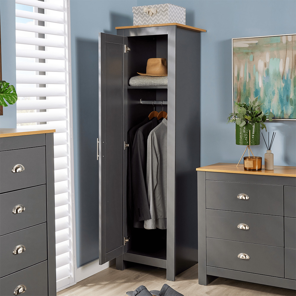 Home Source Camden Single Door Graphite Bedroom Slim Wardrobe Image 6