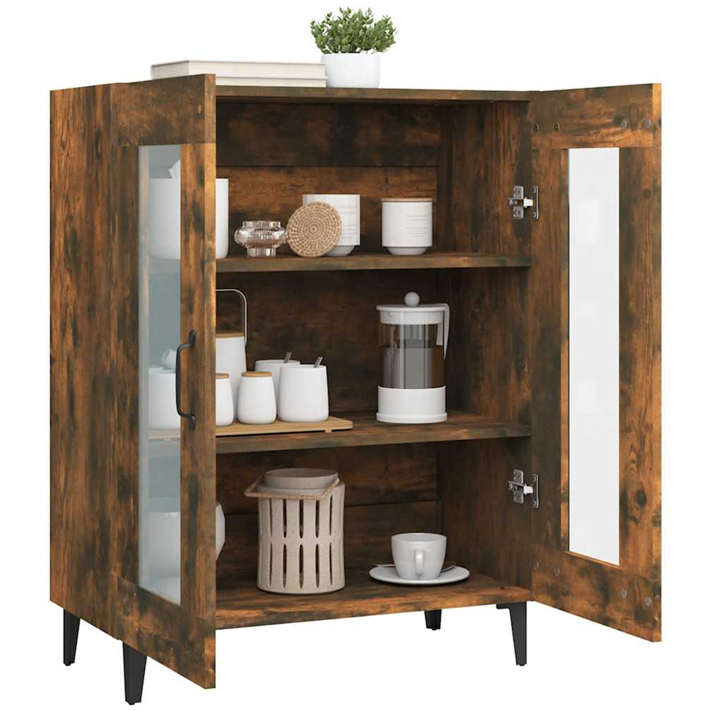 vidaXL 2 Glass Door Smoked Oak Sideboard Image 5