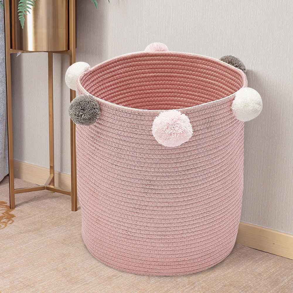 Living And Home WH0701 Pink Cotton Fabric Laundry Basket Image 2