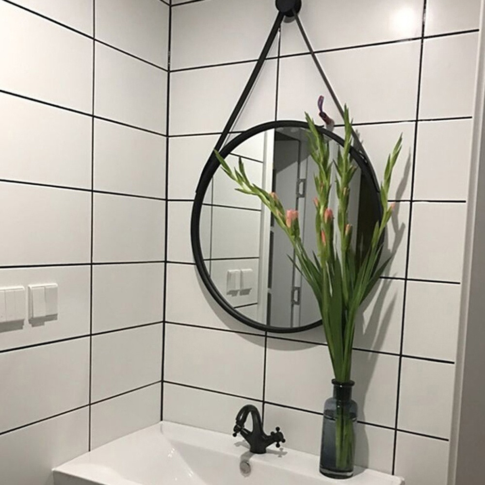 Living and Home Retro Round Hanging Mirror with Strap 60cm Image 3