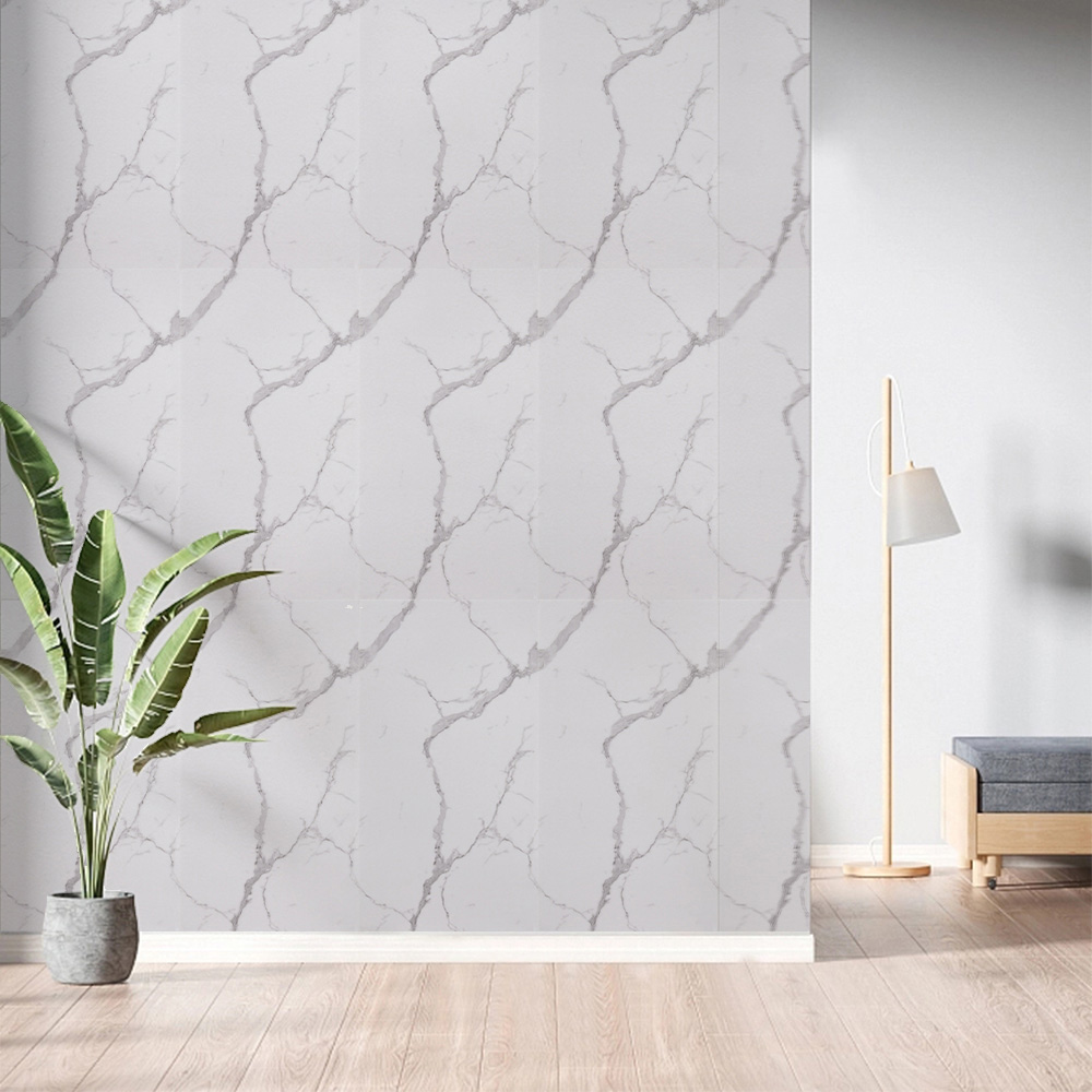 Living and Home 10 Piece White Broken Veins Marble Peel and Stick Wall Sticker Image 1