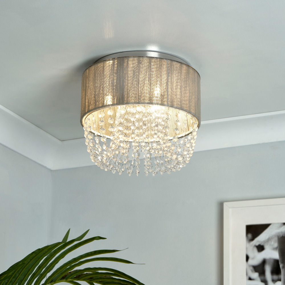Lighting Collection Contessa 3 Light Grey Ceiling Flush Light Image 2