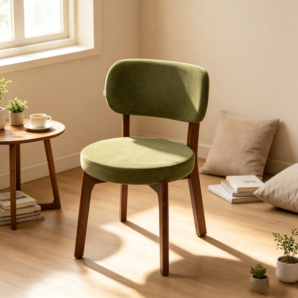 Living and Home Set of 2 Green Linen-Effect Fabric Upholstered Rubberwood Dining Chairs Image 8