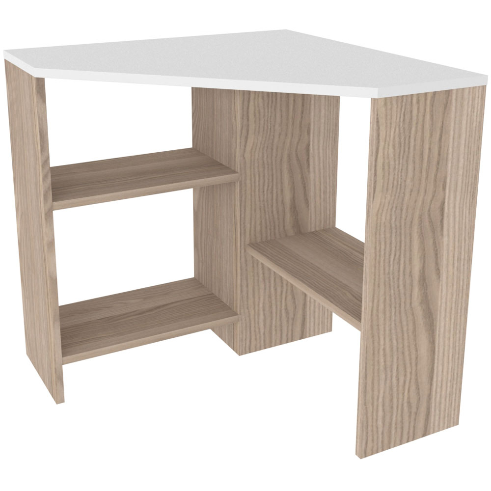 Decorotika Alison 3 Shelf Corner Computer Desk White and Cordoba Image 3