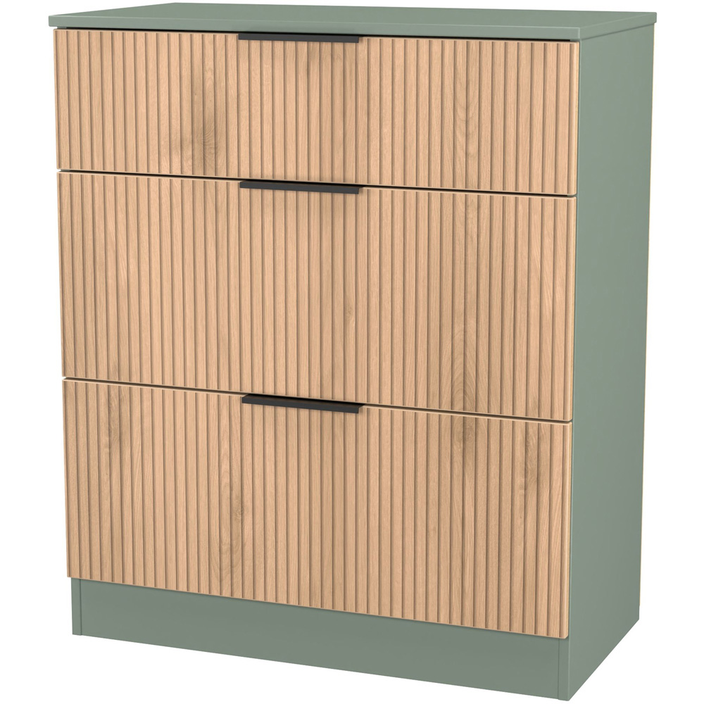Crowndale Java 3 Drawer Slatt Effect and Reed Green Deep Chest of Drawer Image 4