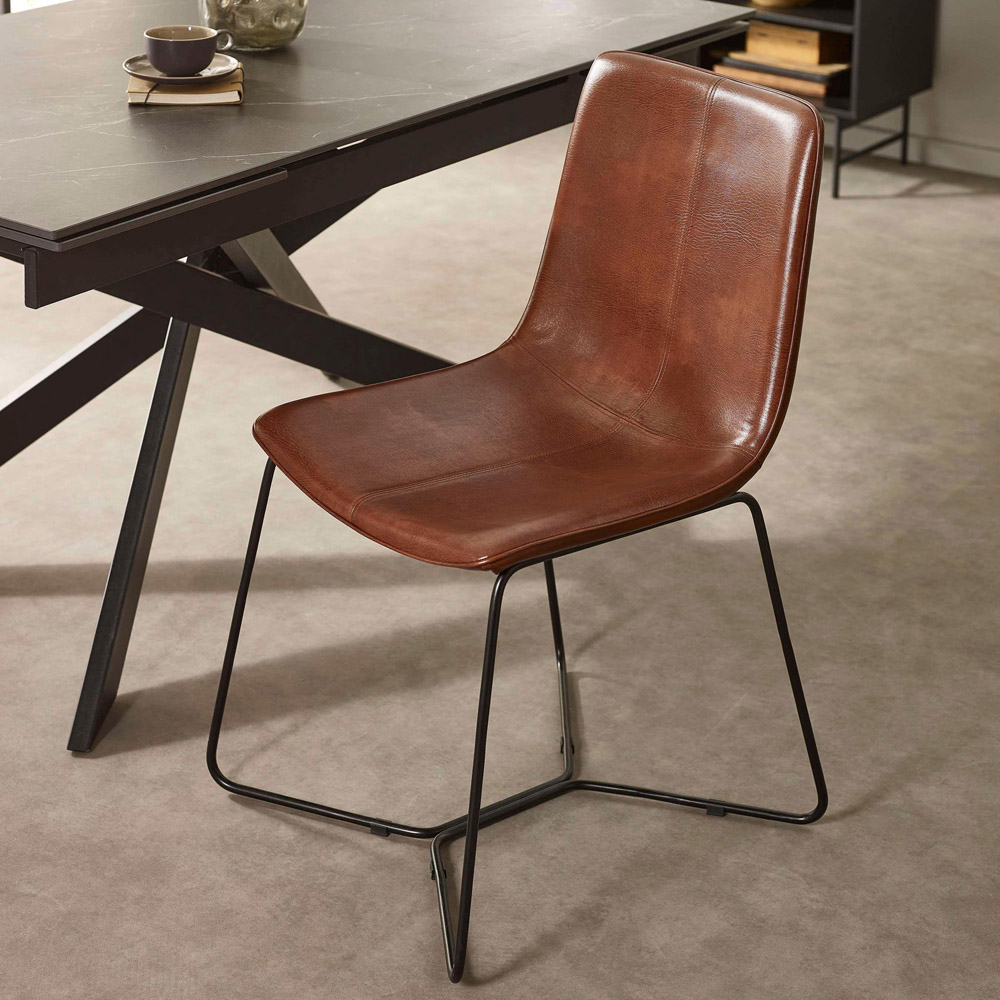 Julian Bowen Joren Set of 2 Tan Brown PU Leather Dining Chair Image 1