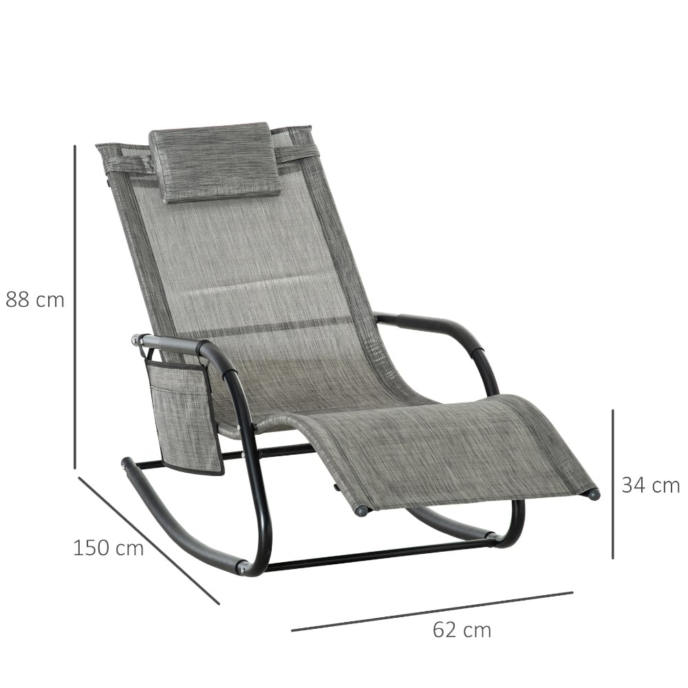 Outsunny Grey Mesh Rocking Sun Lounger Image 6