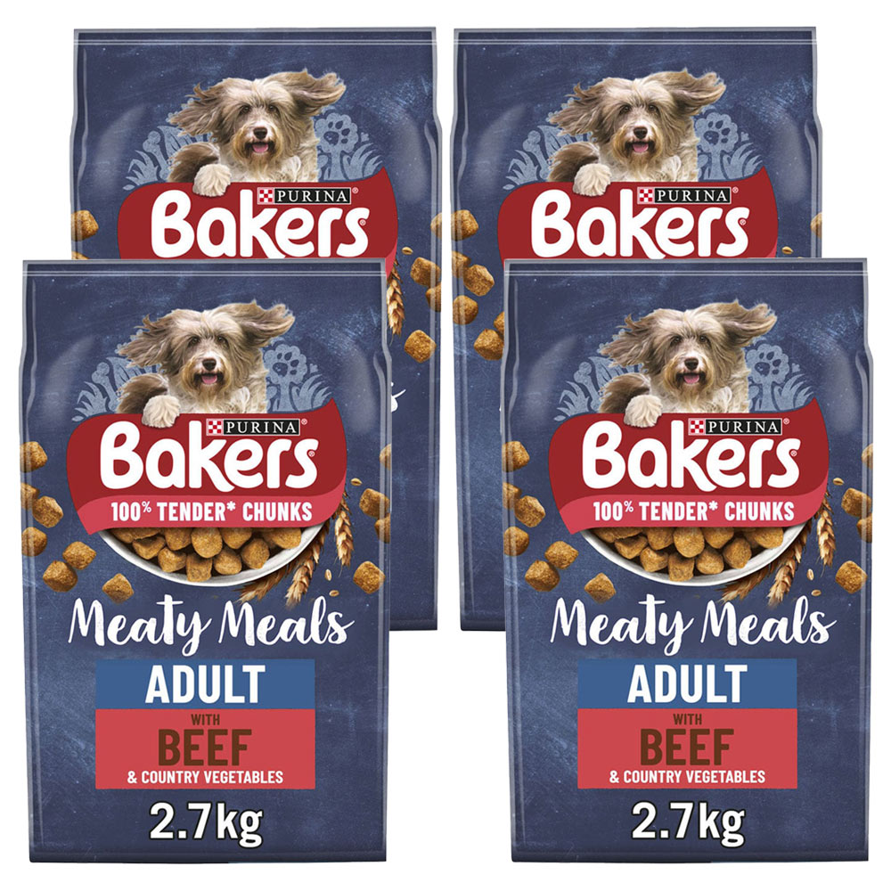 Purina Bakers Meaty Meals Beef Adult Dry Dog Food Case of 4 x 2.7kg Image 1