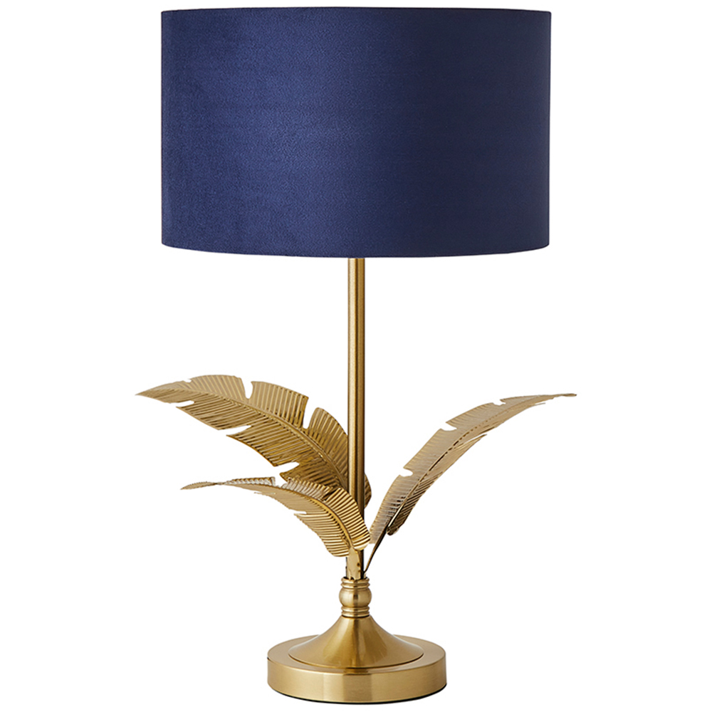 ValueLights Christina Navy Velvet and Gold Palm Leaf Table Lamp with Bulb Image 1