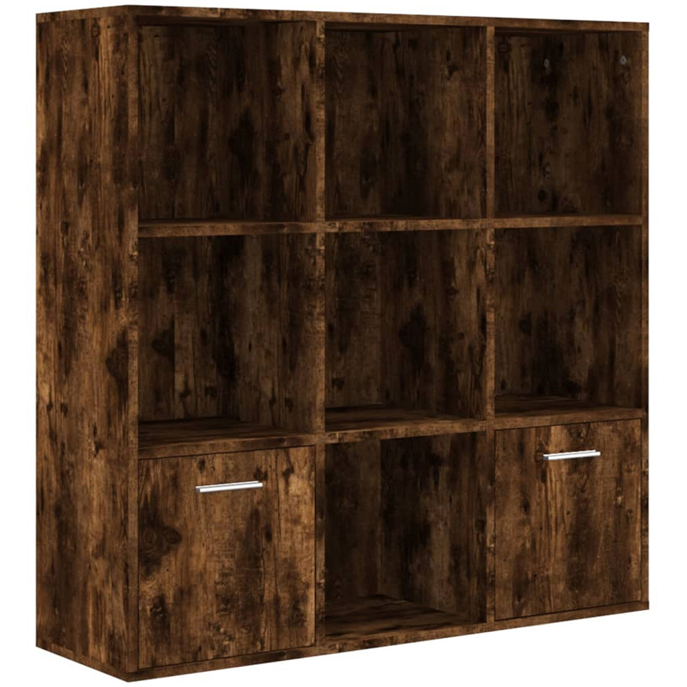 vidaXL 2 Door 7 Shelf Smoked Oak Bookcase Image 2