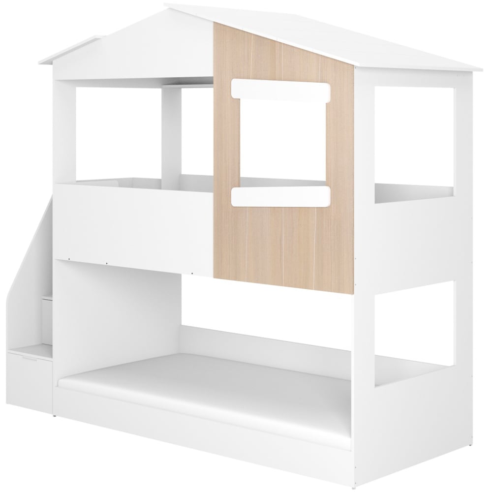 Flair Dreamland White and Oak Play House Staircase Bunk Bed Image 2