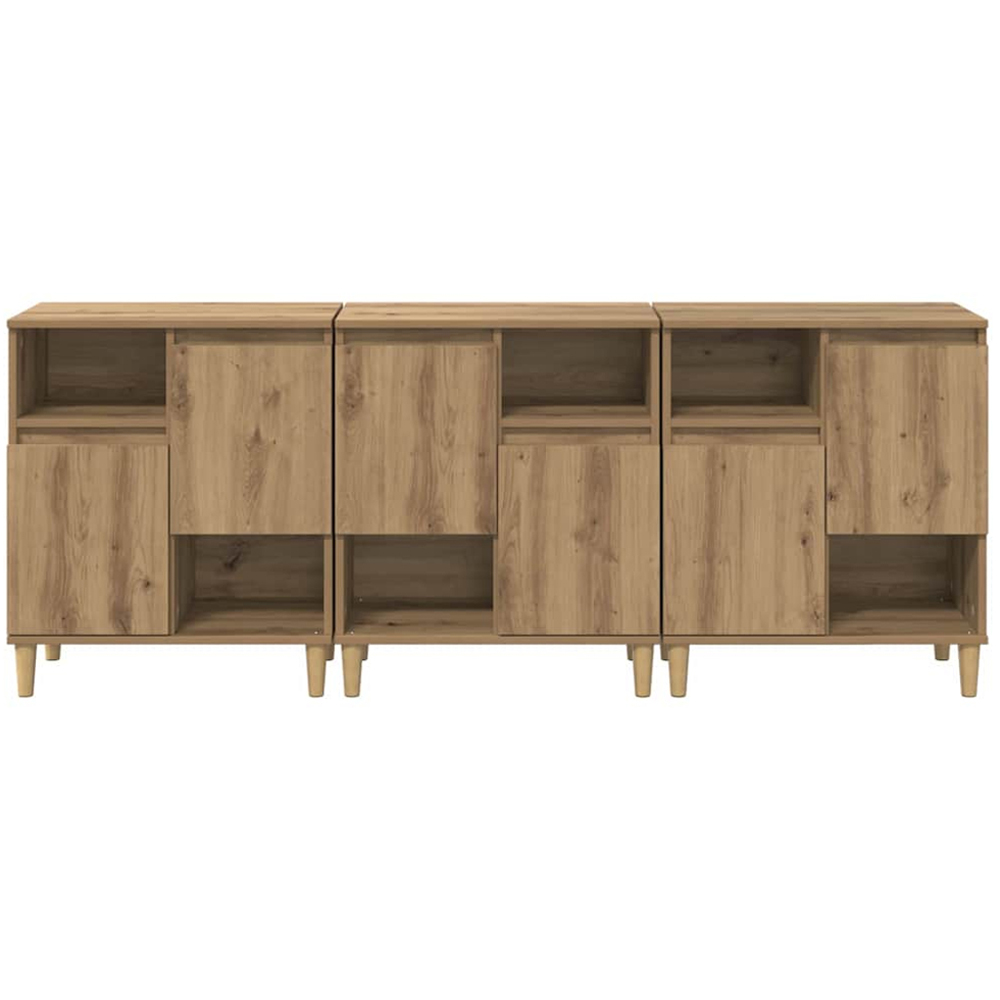 vidaXL 2 Door 2 Open Shelf Artisan Oak Sideboard with Wooden Legs Set of 3 Image 5