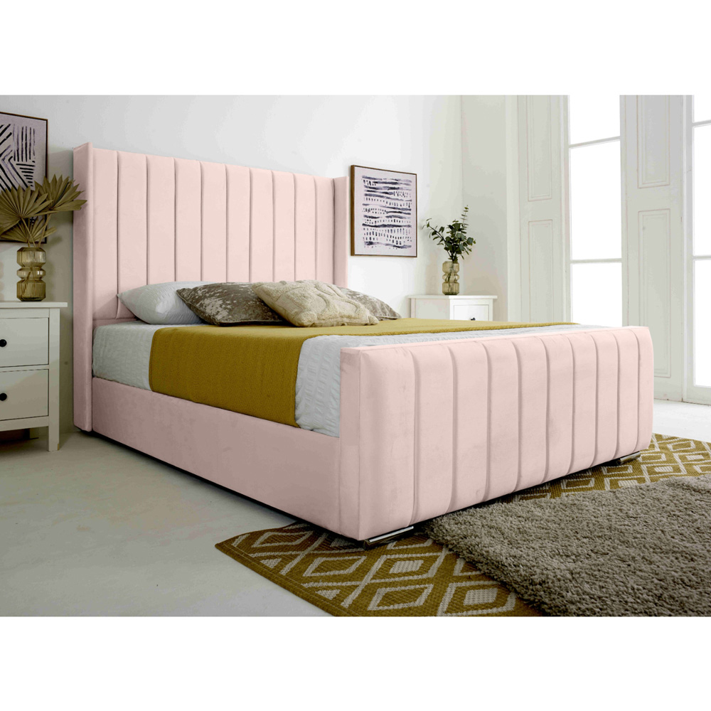 Eleganza Majestique Double Pink Plush Velvet Bed Frame Image 4