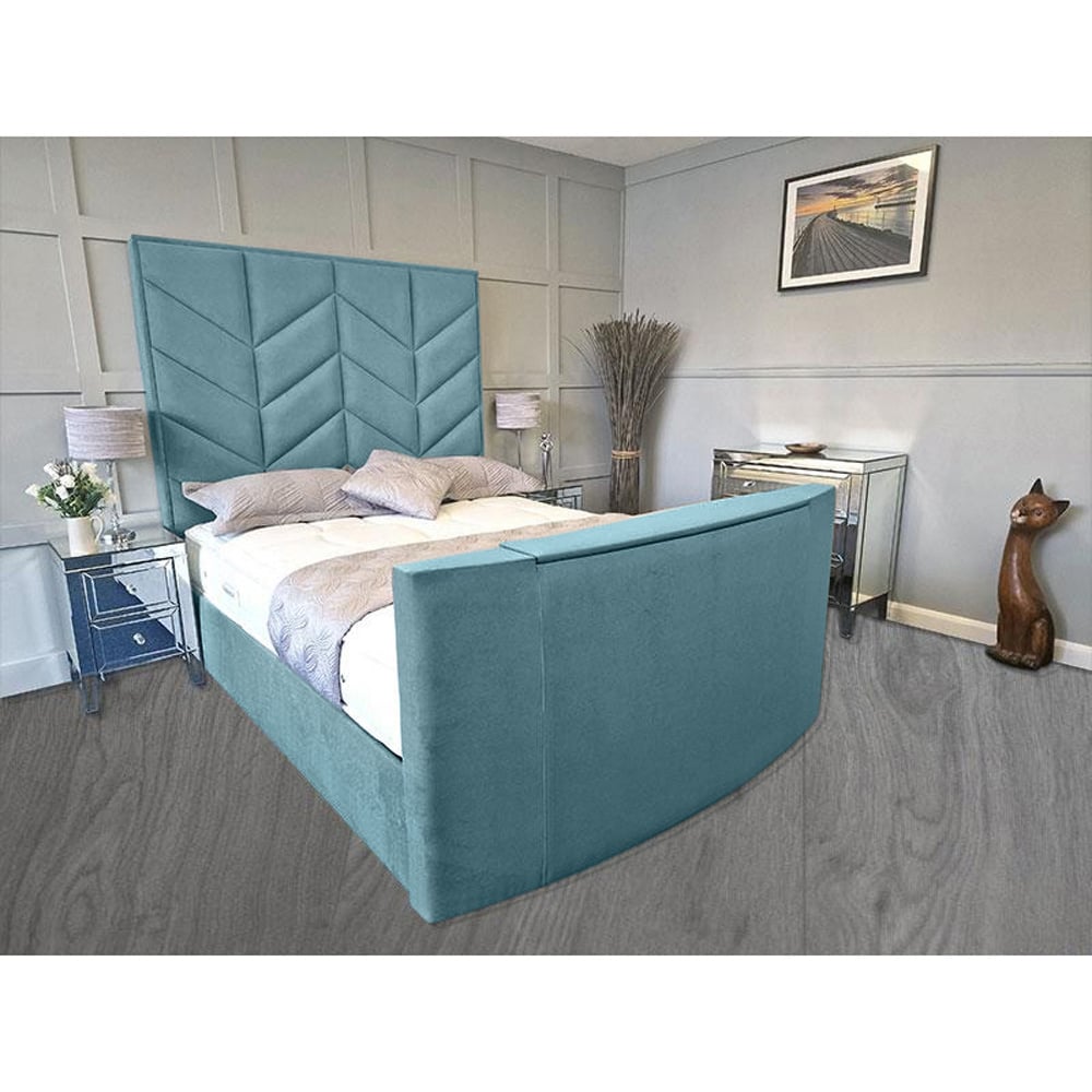 Eleganza Home Alino King Size Duck Egg Plush Velvet TV Bed Frame Image 3