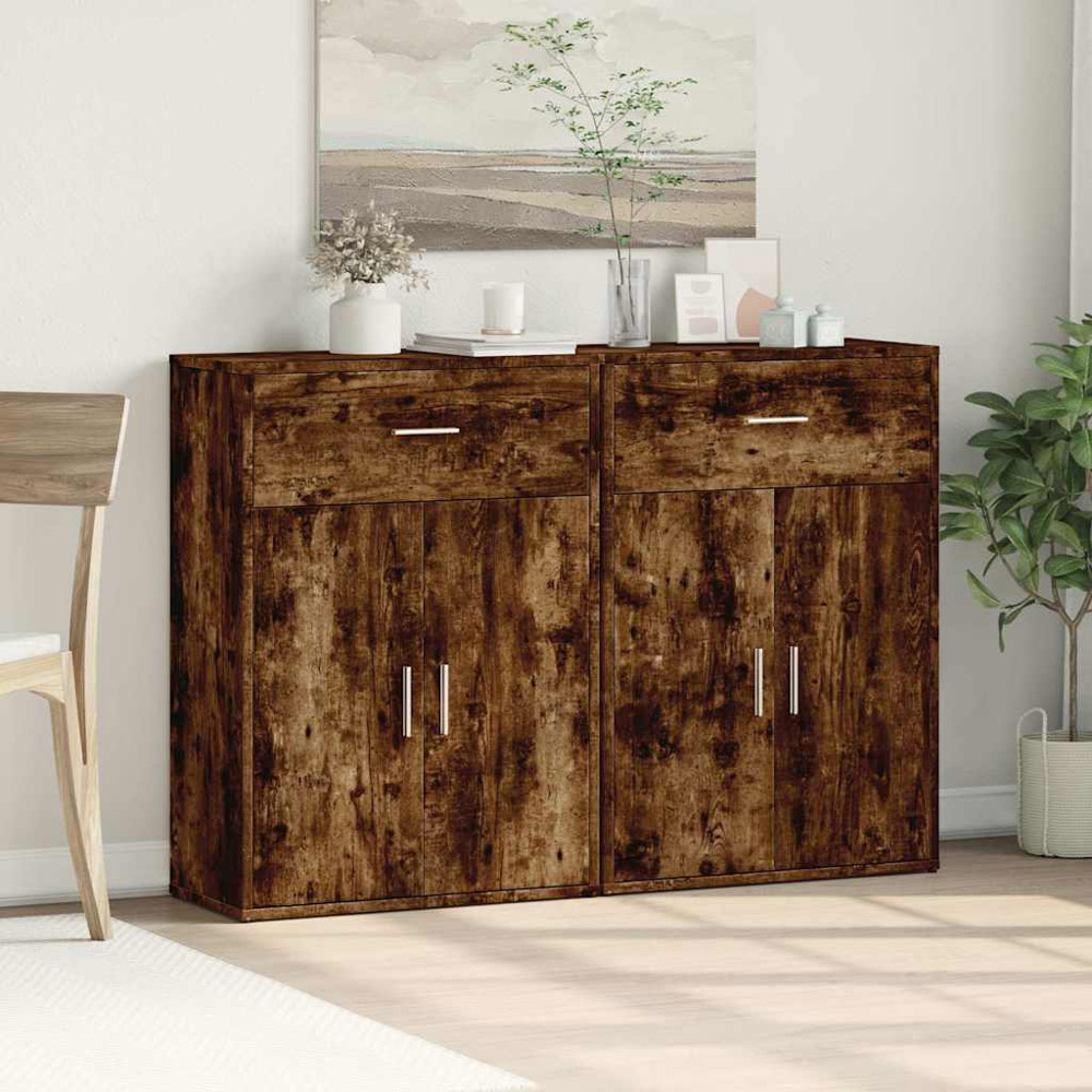vidaXL 2 Door Single Drawer Smoked Oak Sideboard Set of 2 Image 3