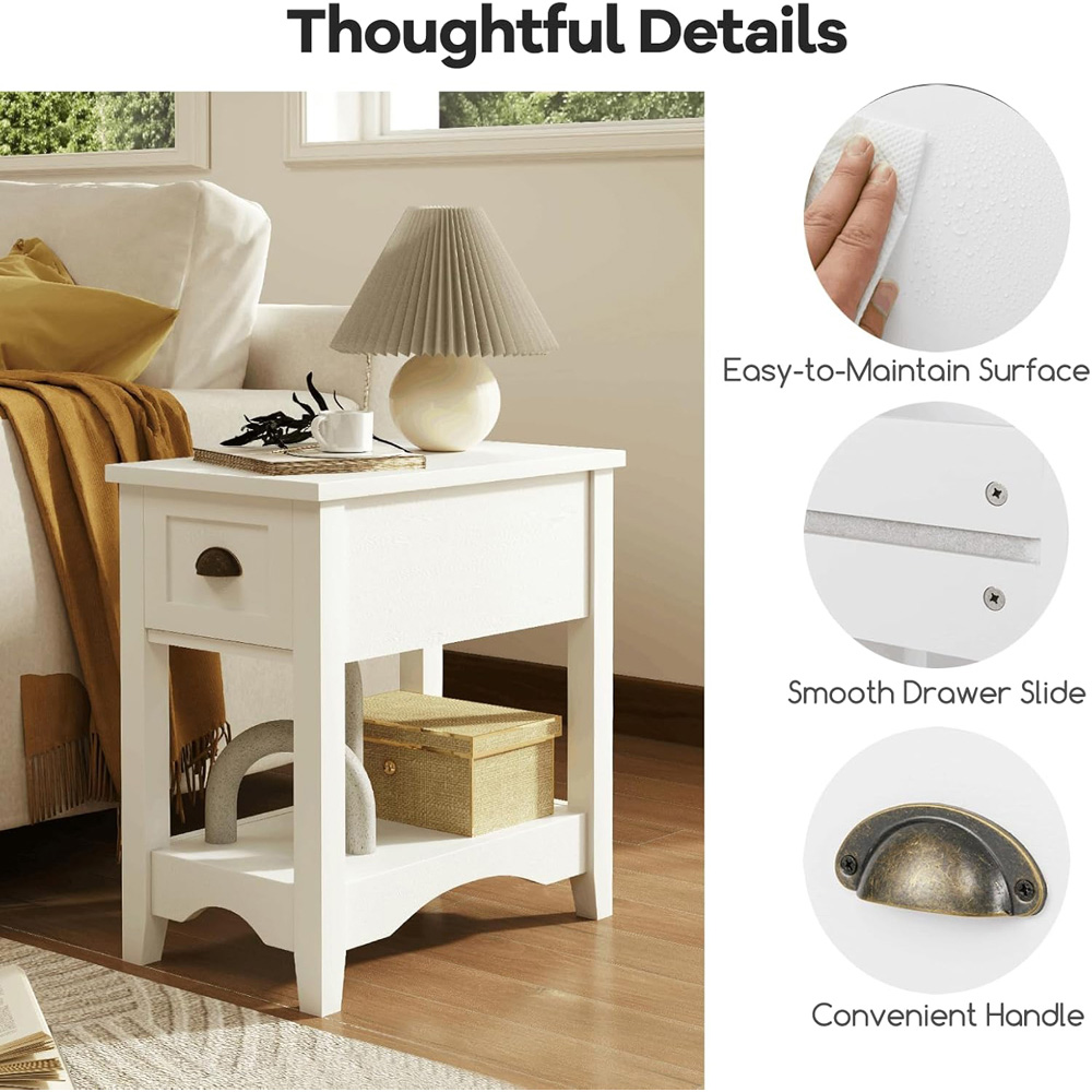 Costway Single Drawer Single Shelf White Rectangular Nightstand 2 Pack Image 6