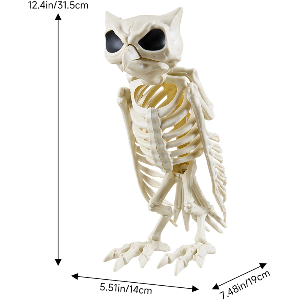 Living and Home Cream White Spooky Owl Skeleton Bone Statue Halloween Figurine 31.5cm Image 6